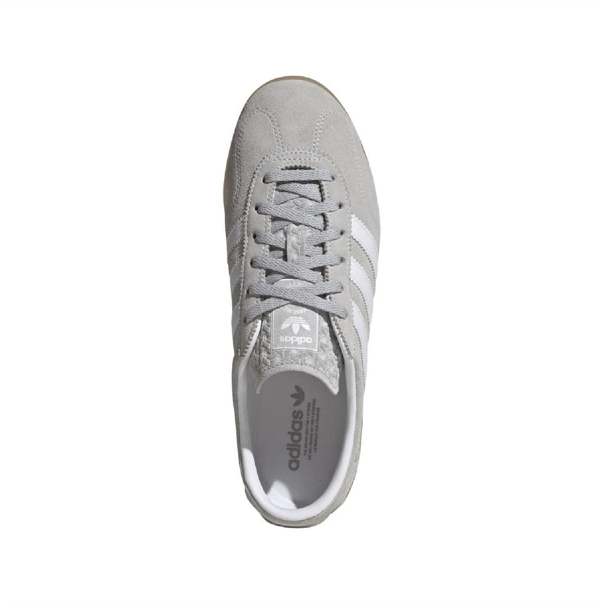 Grey Gazelle Lo Pro trainers, front view with lace-up eyelets and logo patch