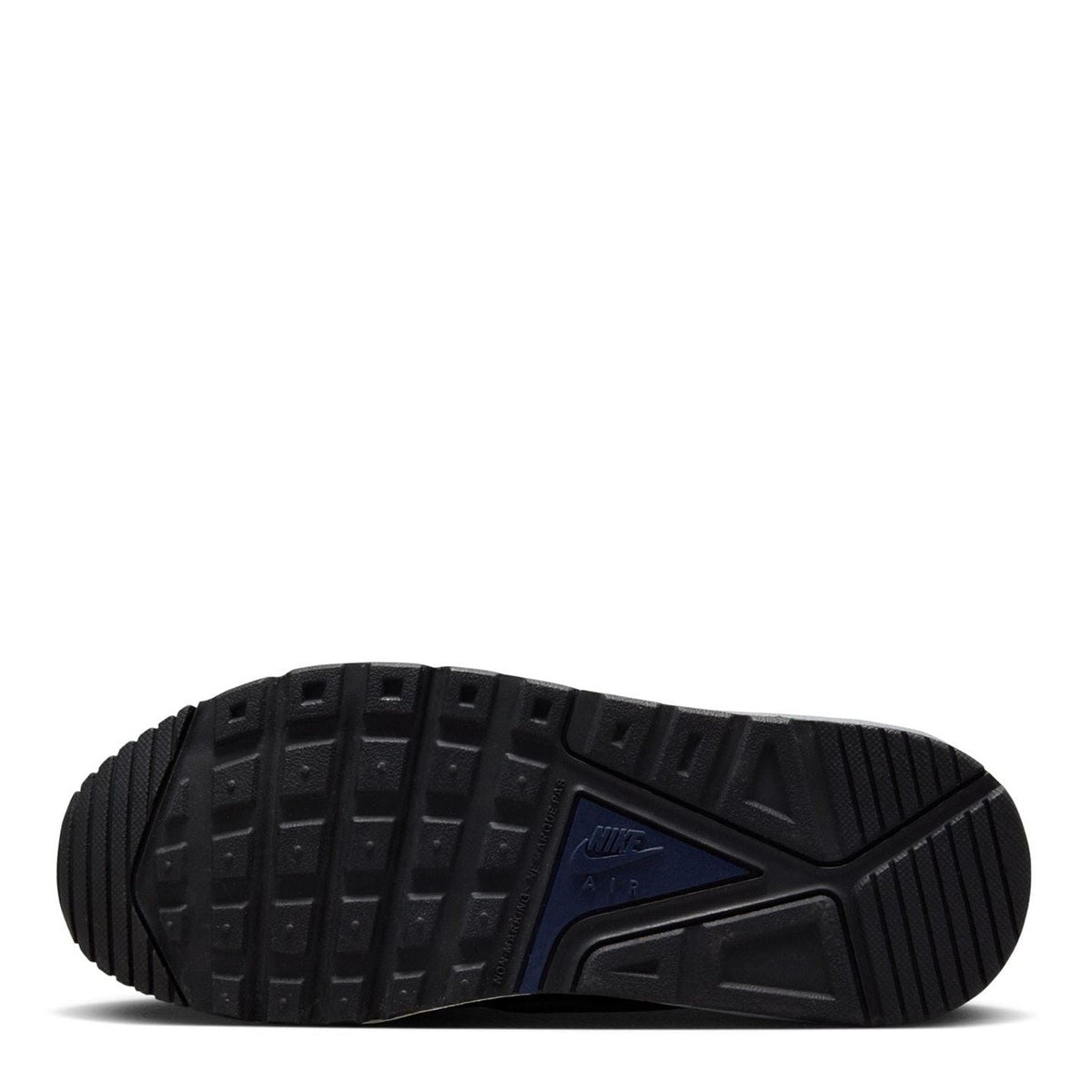 Navy boys' Air Max sneaker outsole with deep tread pattern and Nike detail