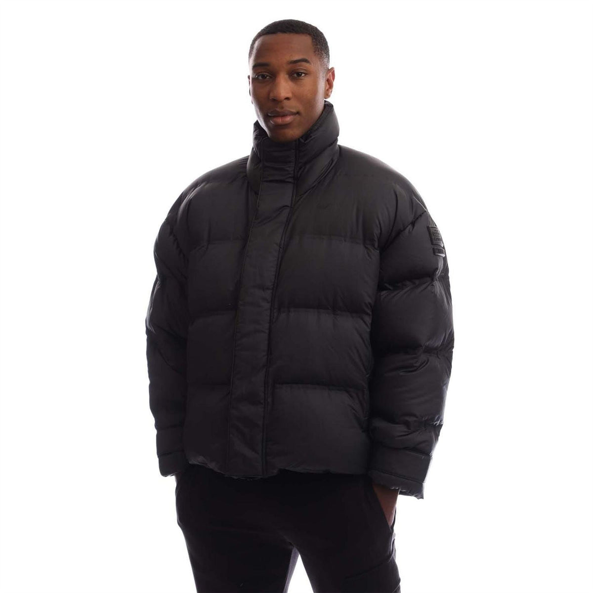 Black adidas Originals puffer jacket with full zip and stand collar