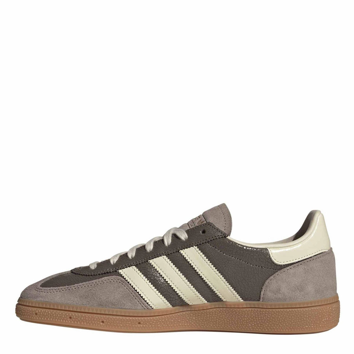 adidas Spezial trainers, dusty gray upper with off-white triple stripes and lace-up