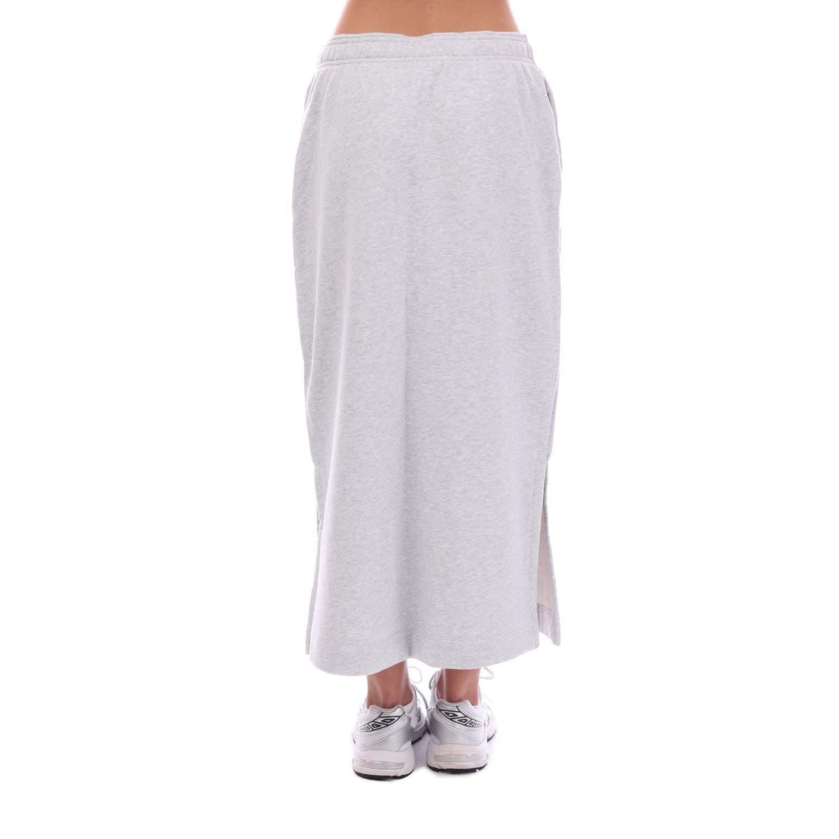 Light grey long skirt with elastic waistband and side slit