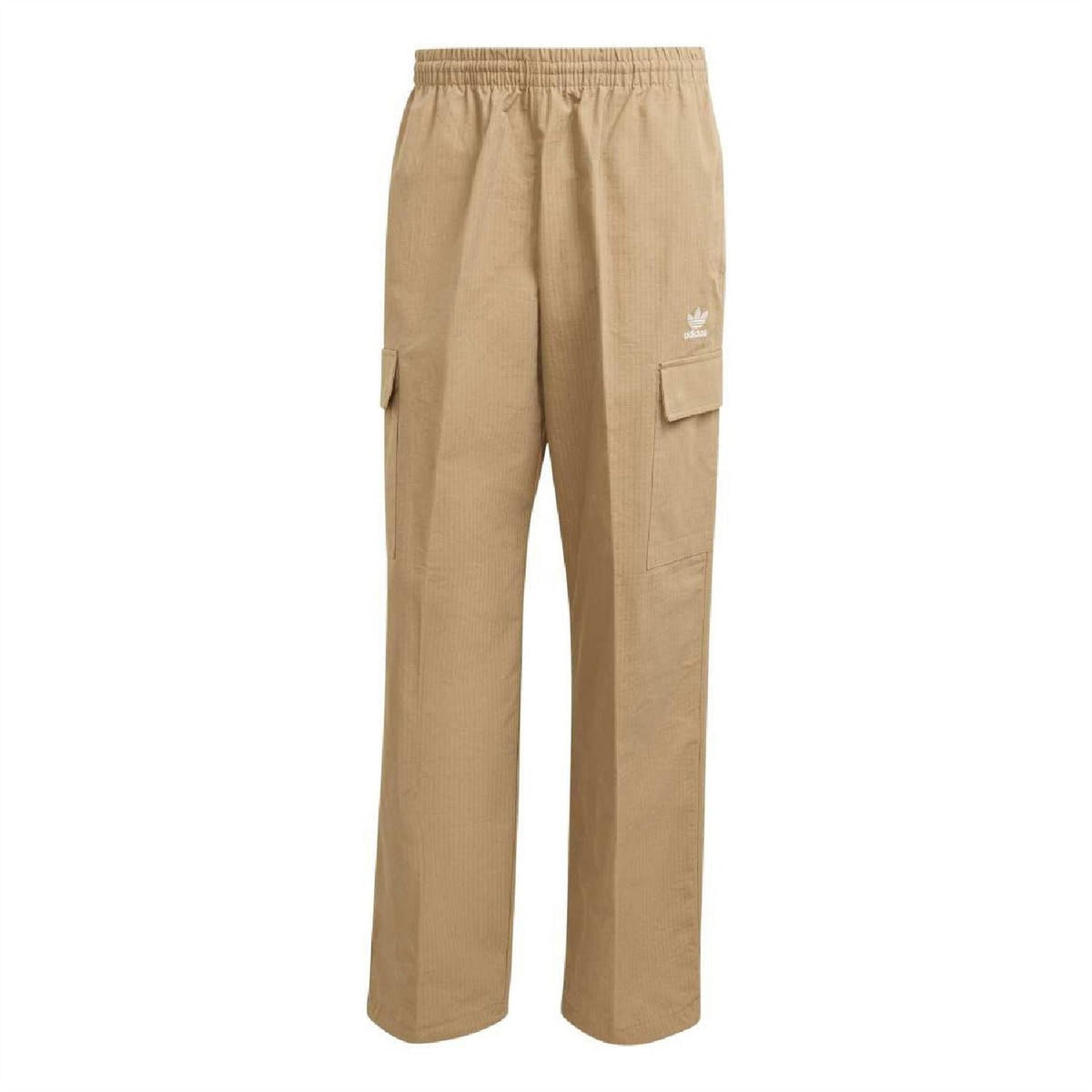 adidas Originals cargo pants, tan; elastic waist, side pockets, Trefoil logo