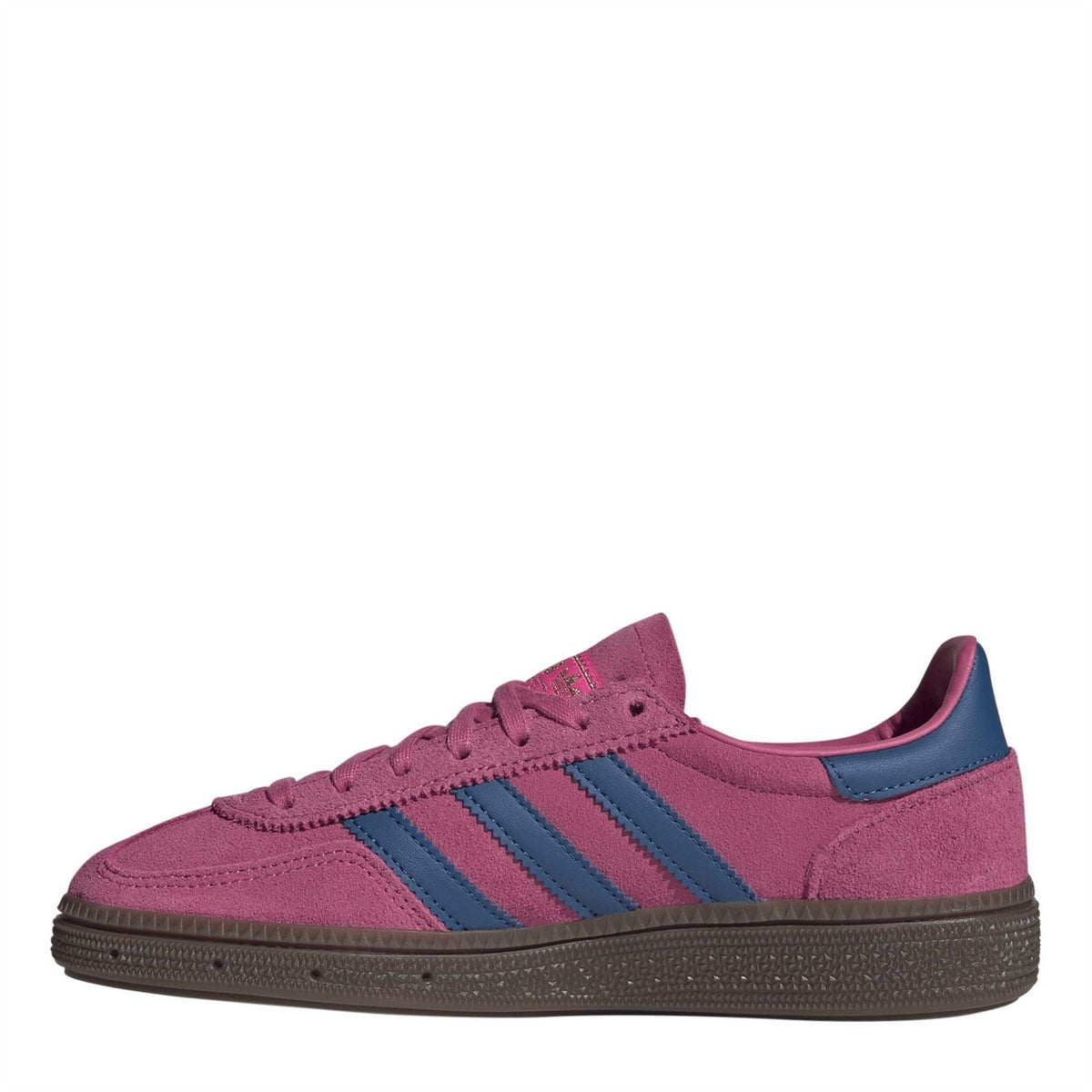 Juniors suede Handball Spezial shoes, violet with blue triple stripes and lace-up front