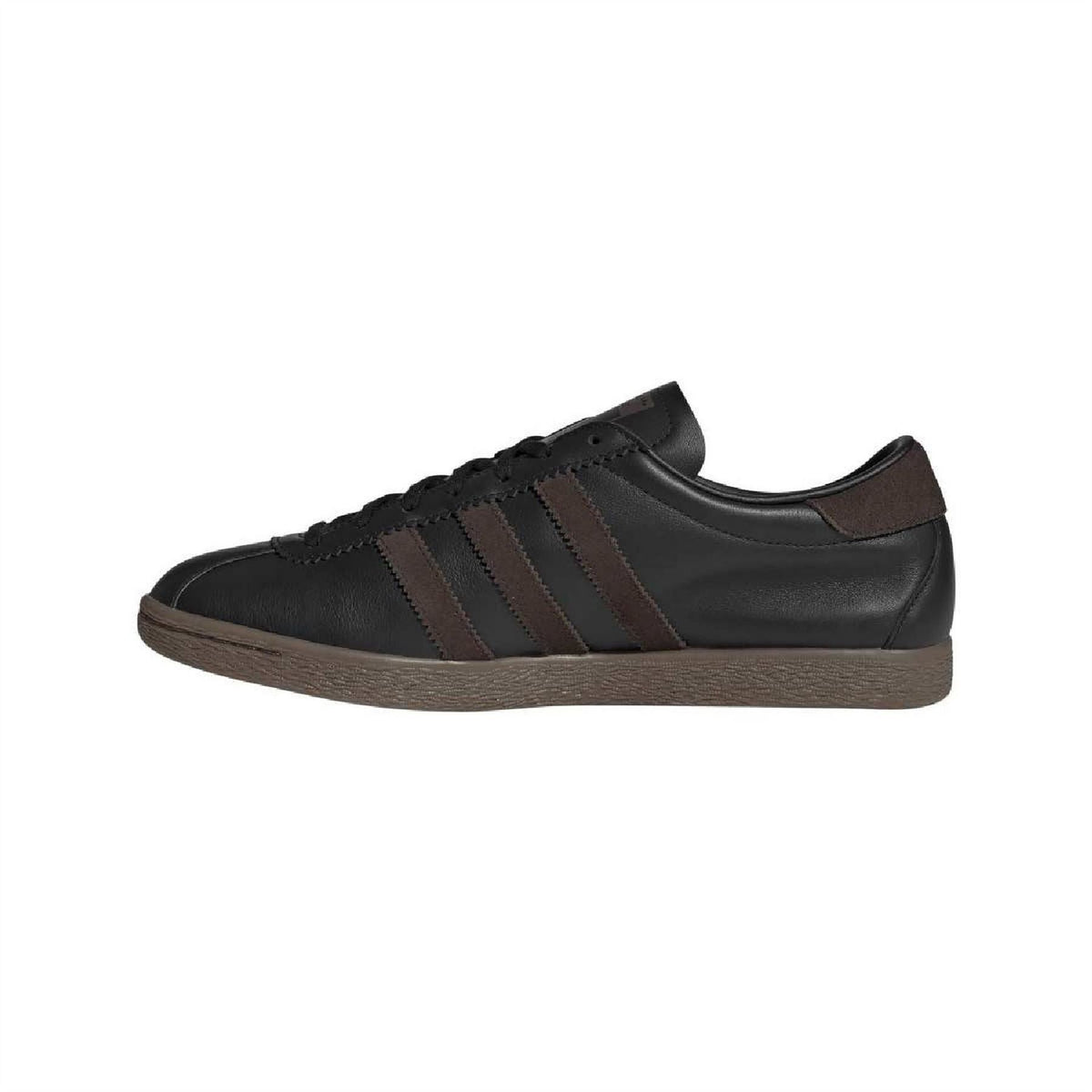 adidas Originals low-top trainers, black leather with brown stripes and brown cupsole