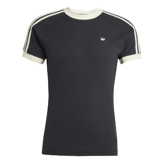 Black adidas Originals T-shirt with white-striped raglan sleeves and small trefoil logo