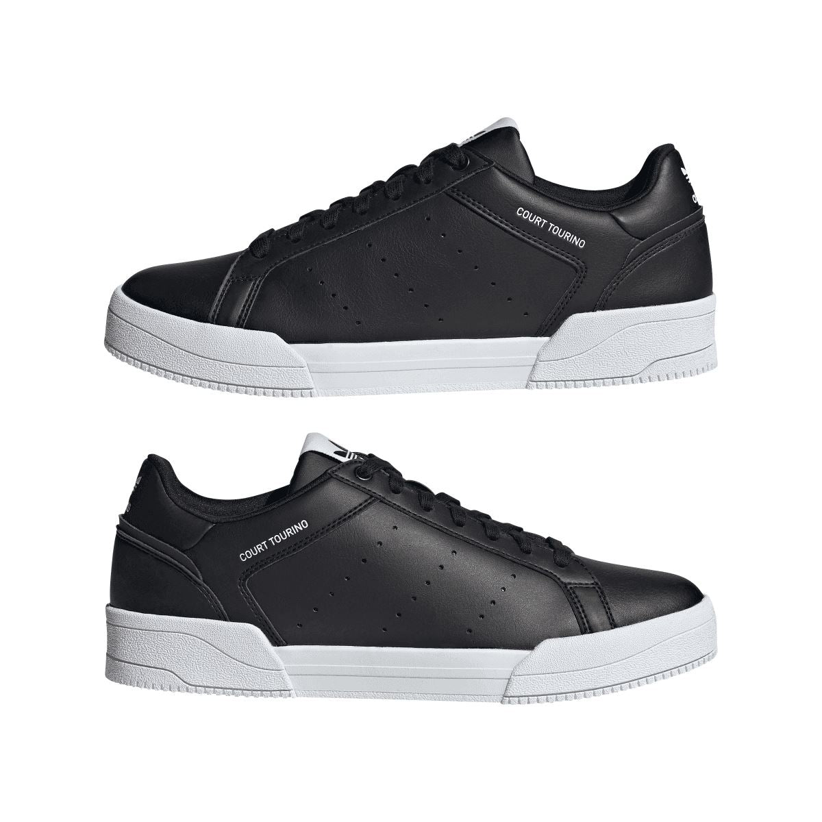 adidas Court Tourino black low-top trainers, pair shown front and side views