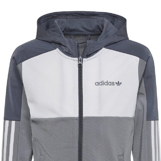 Juniors zip-up hooded sweatshirt with adidas logo, grey and white color block