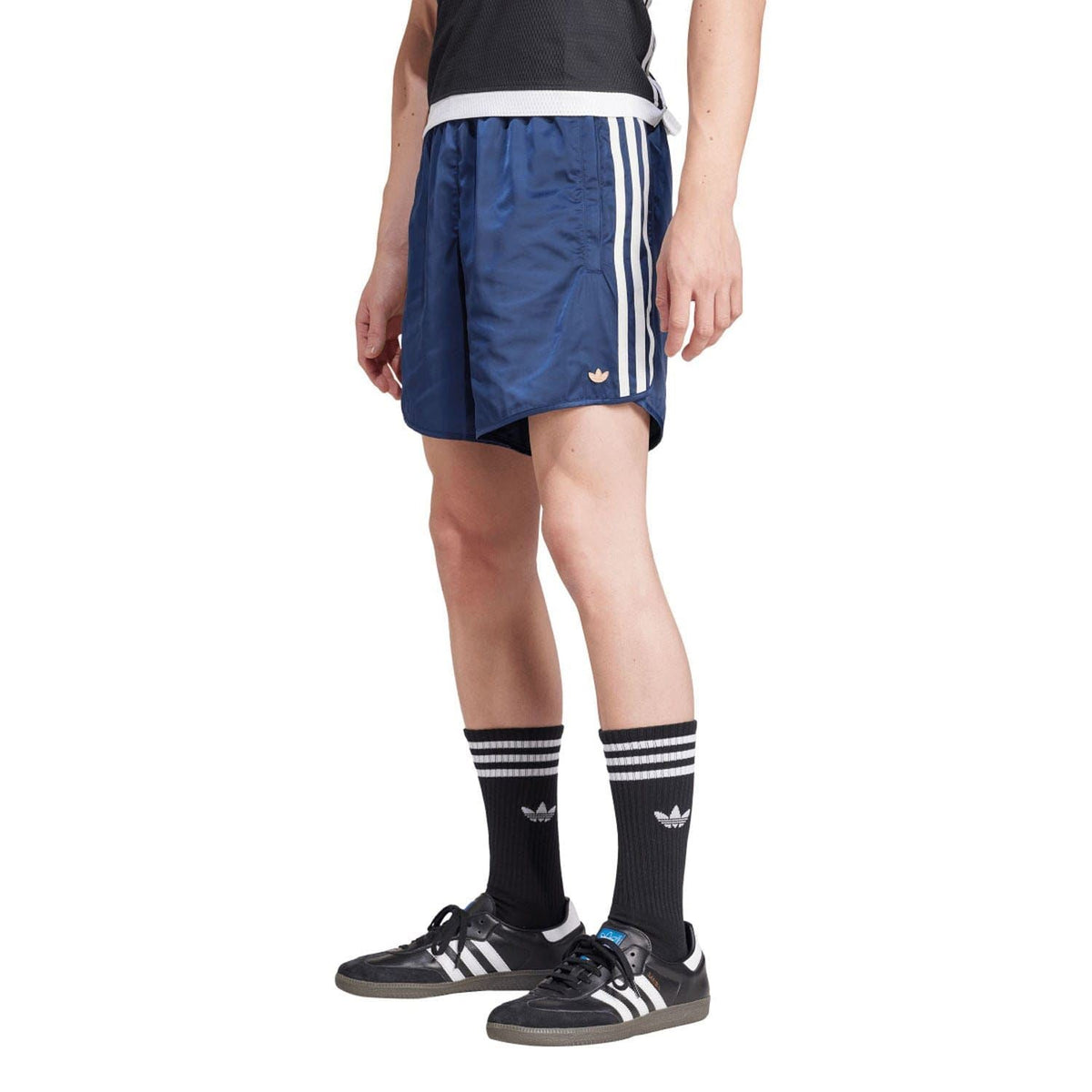 Men's adidas Originals sprinter shorts, indigo blue with white side stripes