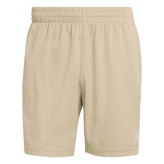 adidas trefoil essential shorts in stone khaki, elastic waistband, side pockets