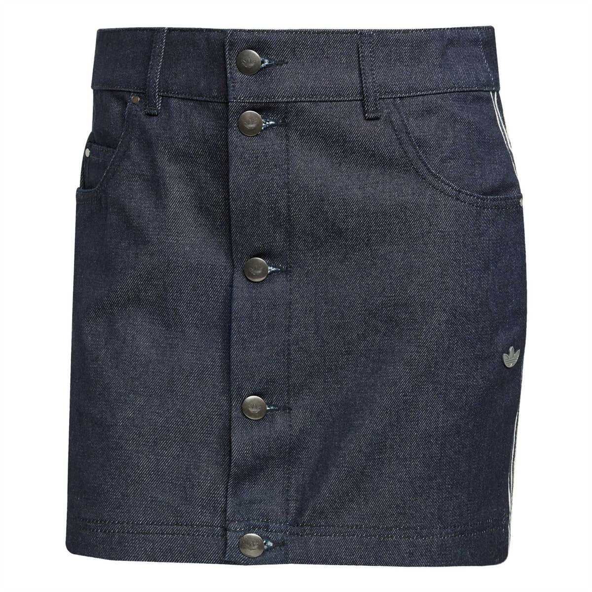 adidas Originals indigo denim skirt with front buttons and patch pockets