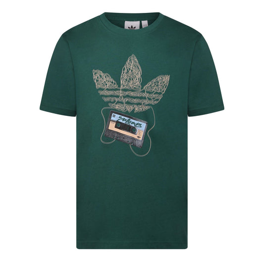 Black adidas Originals Tape Trefoil T-Shirt with logo print, casual short-sleeve design, made from comfortable cotton fabric.