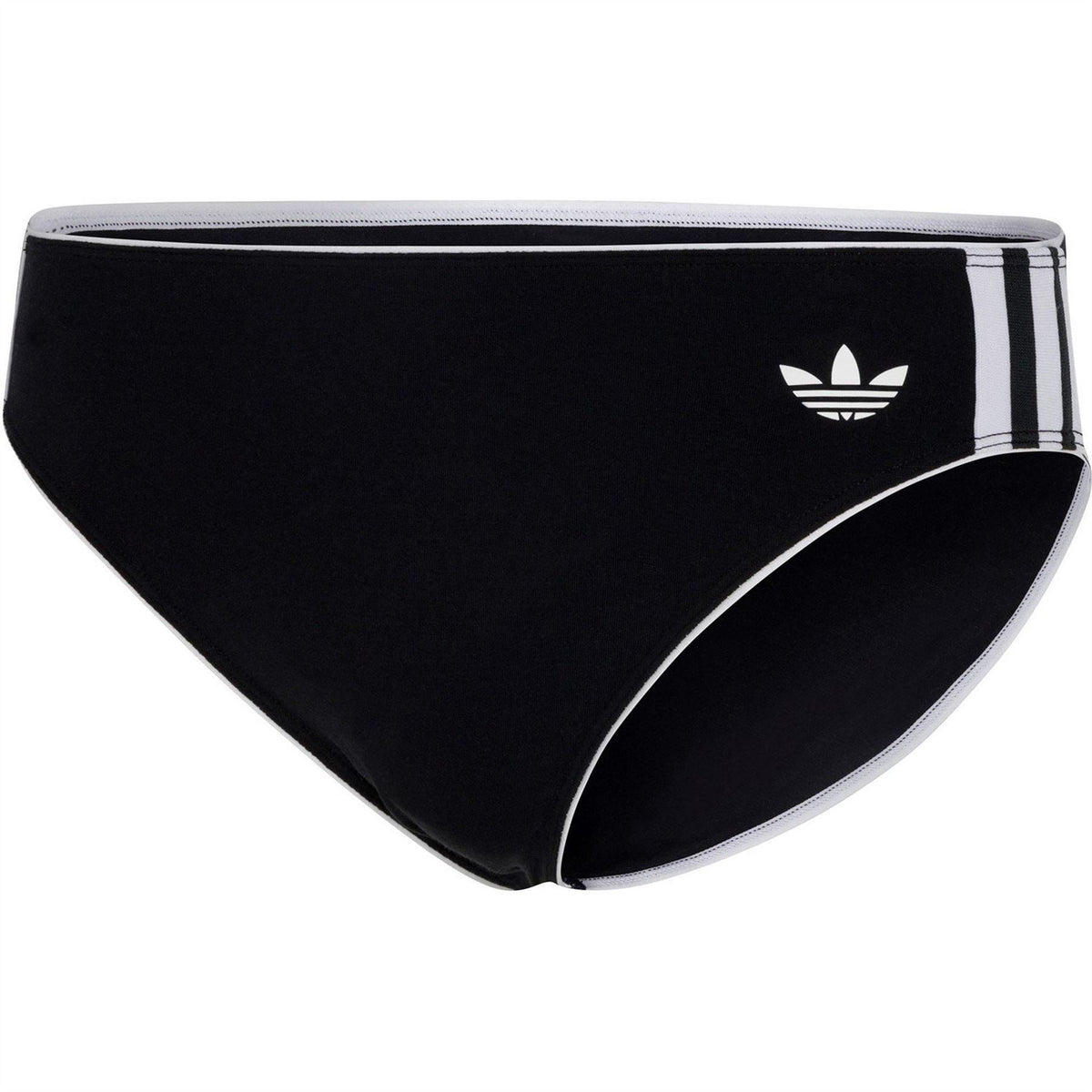 Black cotton bikini brief with adidas Originals logo and contrast striped waistband