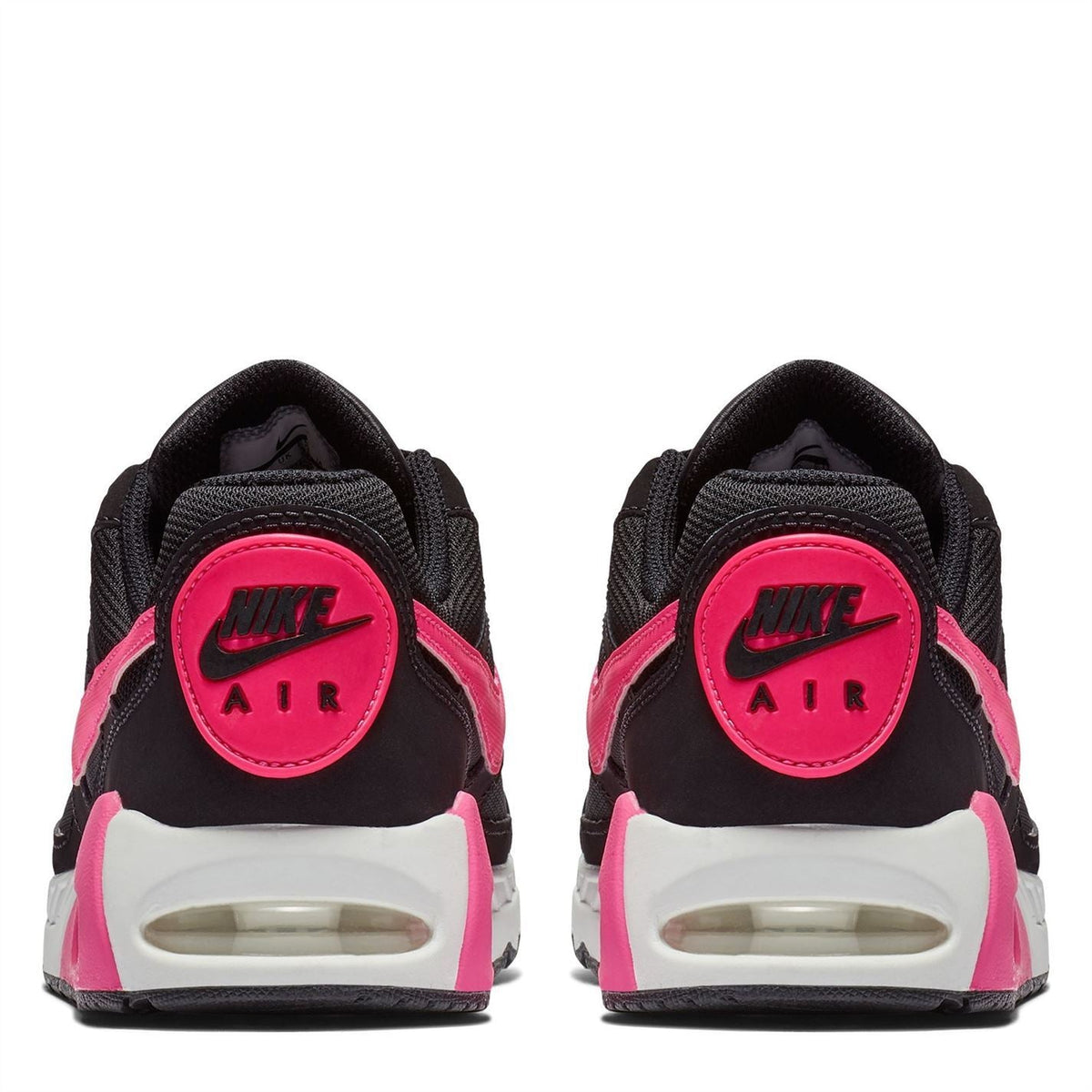 Nike girls trainers back view in black with pink heel panel and Air badge
