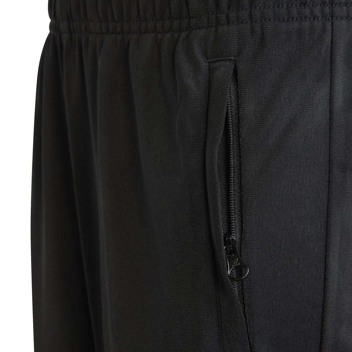 Black junior adidas Adicolor tracksuit bottoms with front zip pocket and elastic waistband