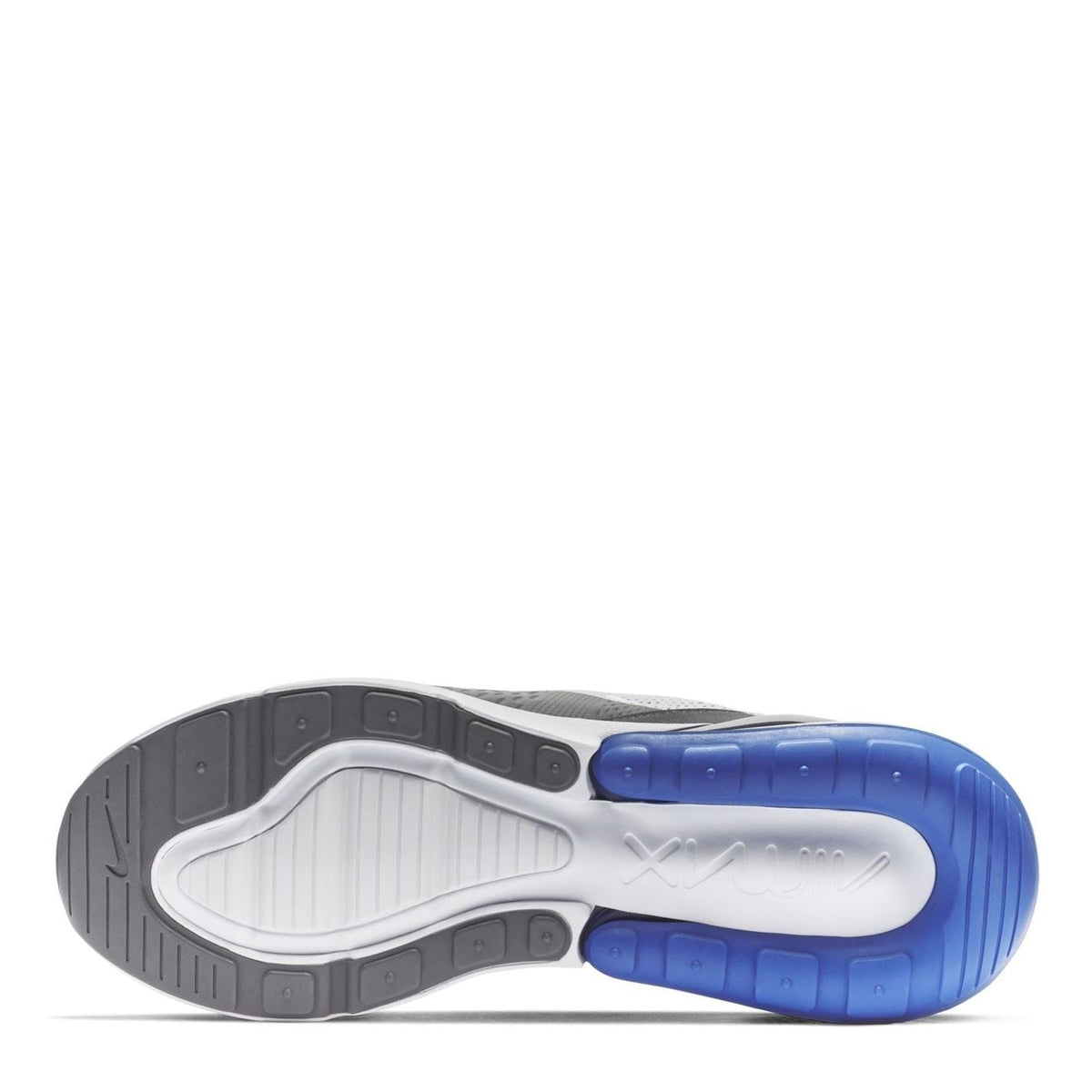 Nike Air Max 270 outsole, grey tread with blue cushioning pods