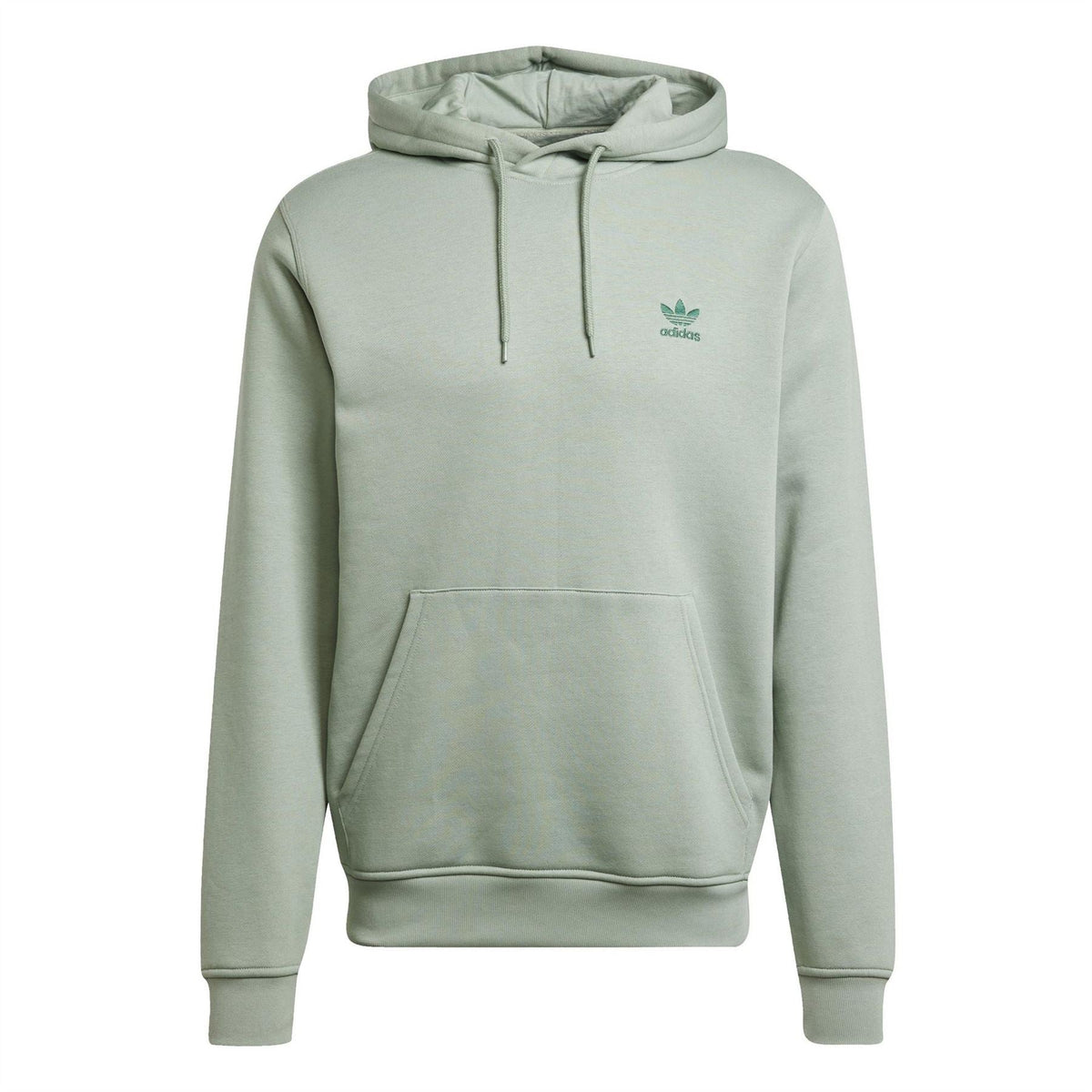 adidas Originals Ess hooded sweatshirt in light sage green, front kangaroo pocket
