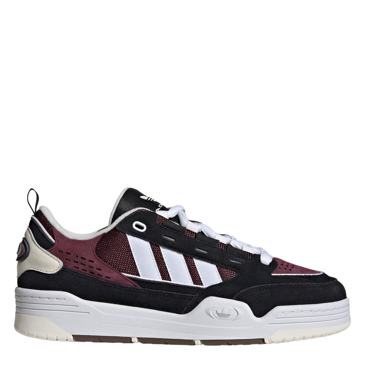 Kids' low-top trainers in black, burgundy and white with lace-up front