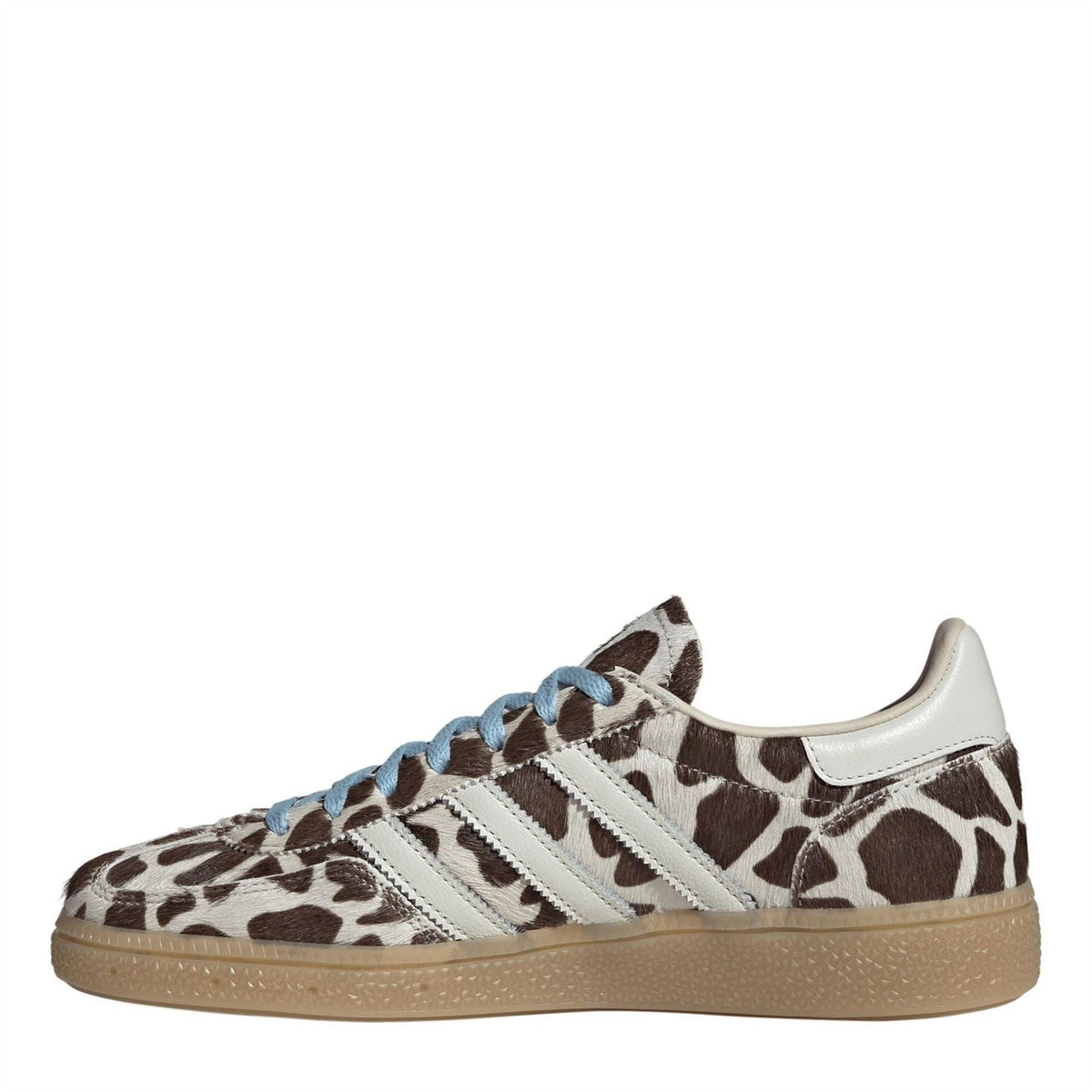 Women's Handball Spezial sneaker, leopard print side with white stripes and blue laces