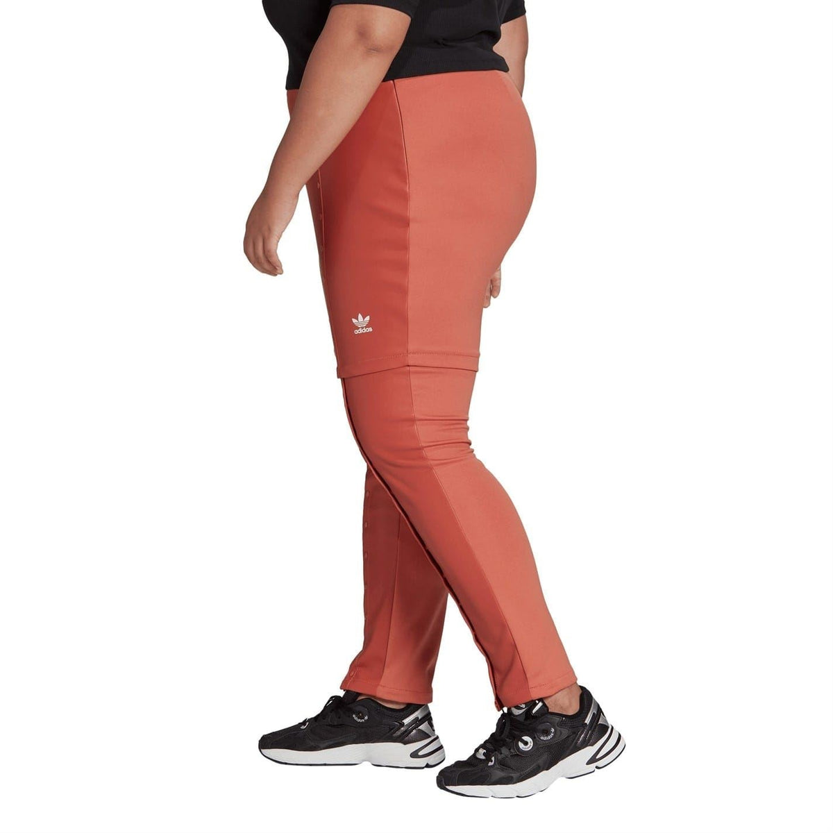 adidas slim-fit jogger sweatpants, rust-red side view with adidas logo on thigh