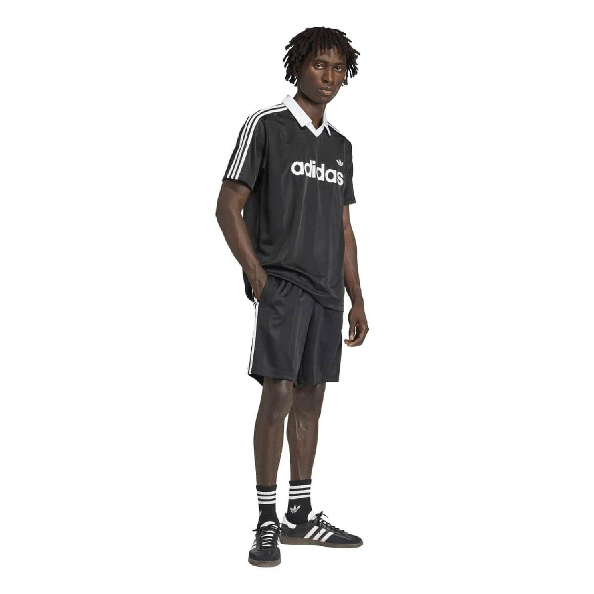 Black adidas Originals shorts with white 3-stripe trim at sides and elastic waist