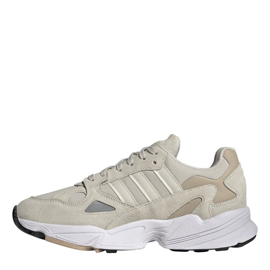 adidas Originals Falcon lace-up sneakers, light gray suede with three stripe overlays