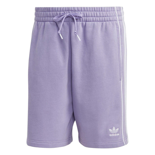 Lavender adidas athletic shorts with elastic waistband, drawstring, and side stripe