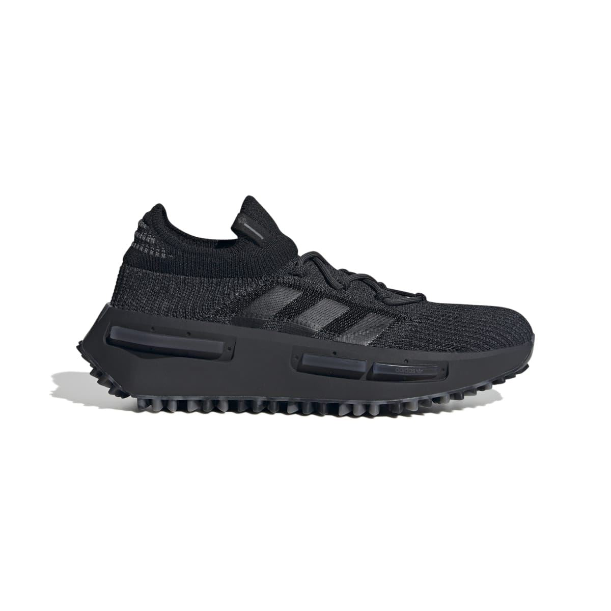 Black knit adidas Originals NMD_S1 trainer with lace-up upper and chunky tread sole