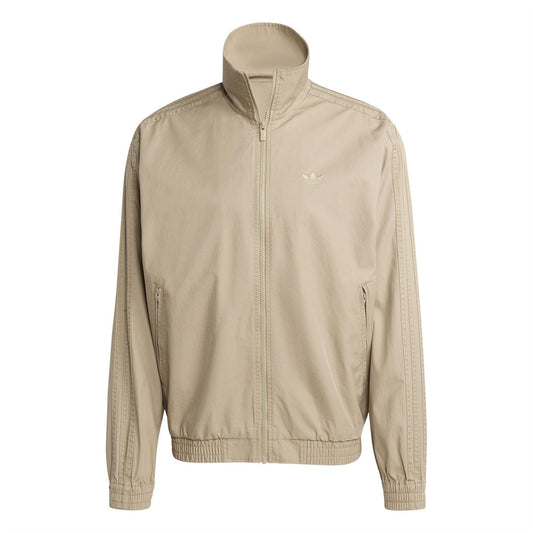 Beige zip-up track jacket with stand collar and adidas trefoil logo at chest
