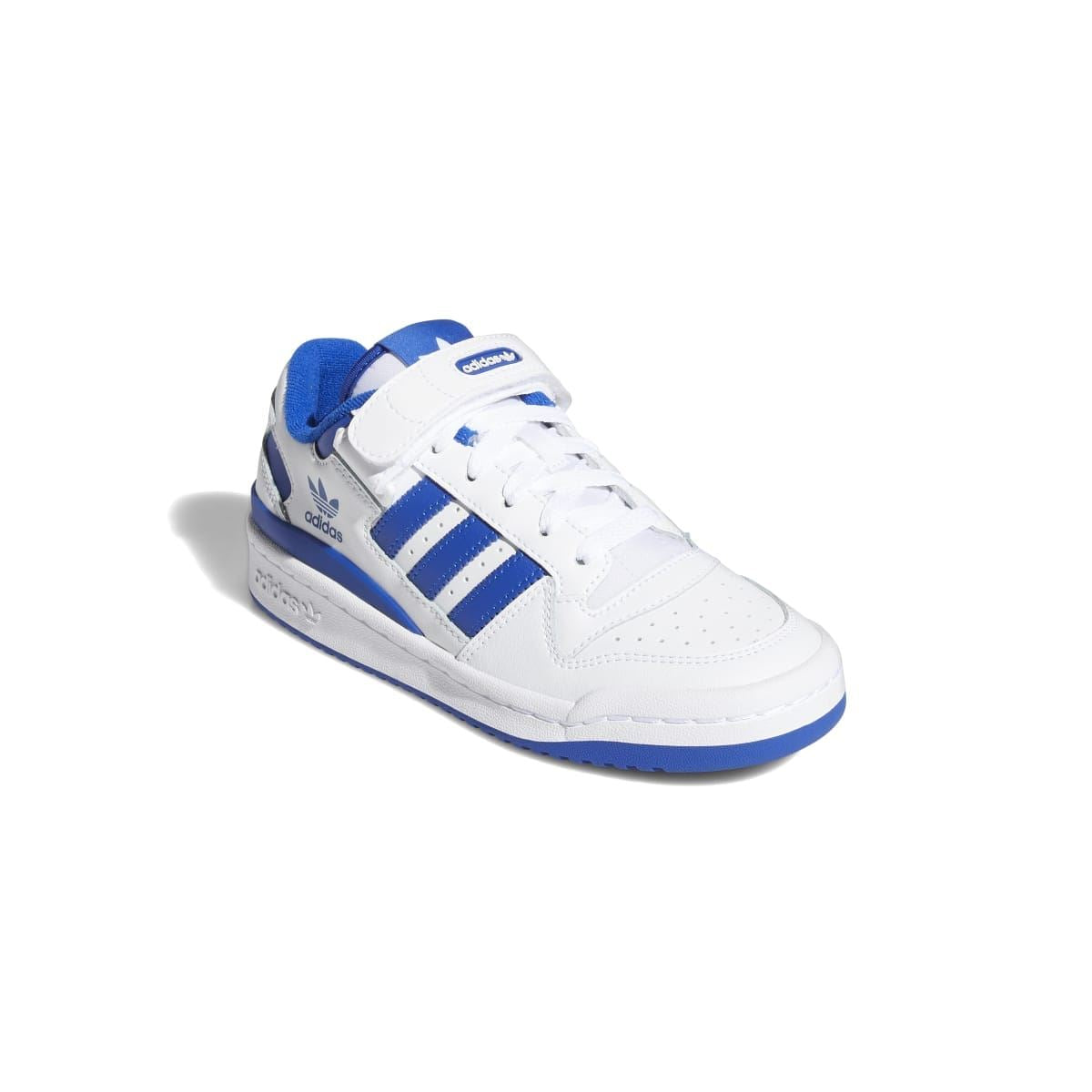 Kids low-top sneakers, white leather-look with blue lining and Adidas stripes