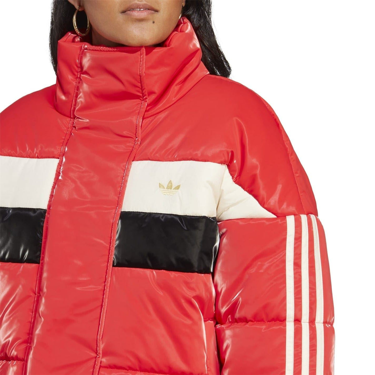 adidas Originals high neck bomber coat, stylish short jacket with a modern design and sleek silhouette, suitable for casual wear