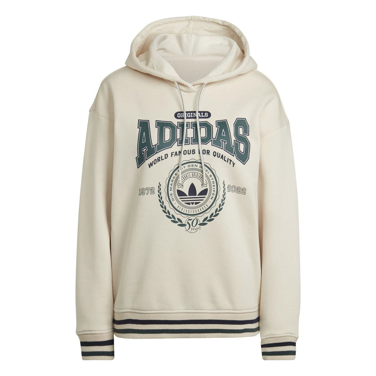 adidas Originals pullover hoodie in light cream with large front logo print and hood