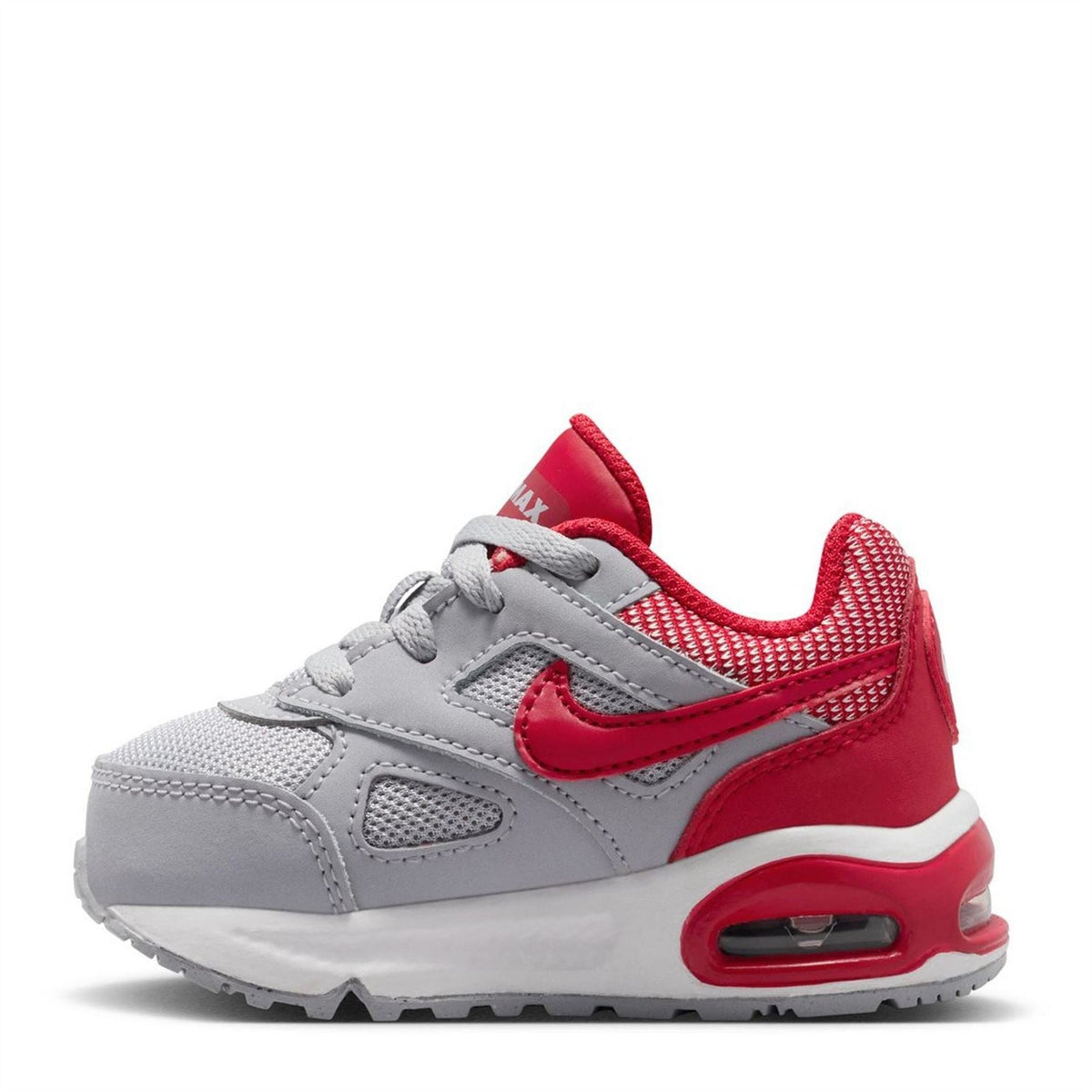 Infant Nike Air Max Ivo shoes, light grey with red swoosh and pink air window