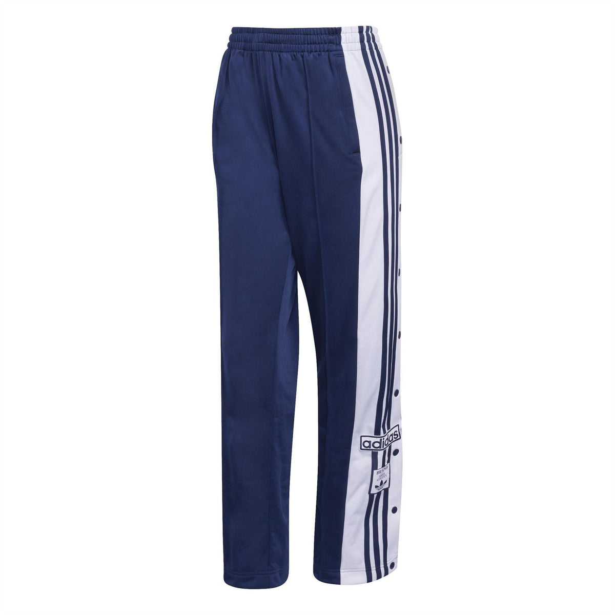 adidas Originals women’s track pants in dark blue with white side stripes and elastic waist