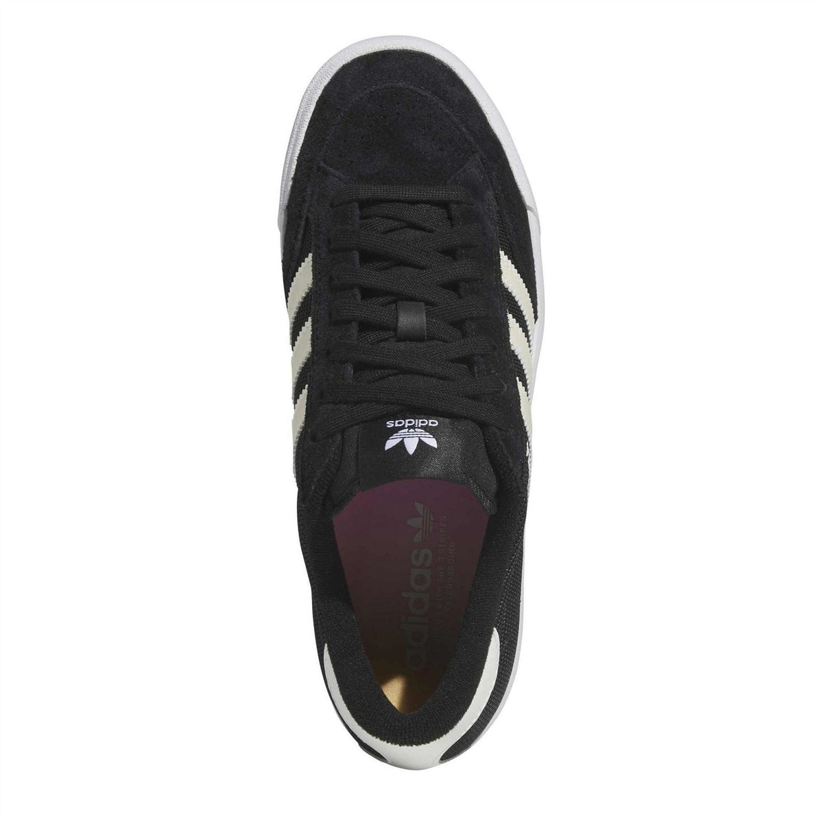 Black adidas trainers with lace-up front and visible cushioned insole