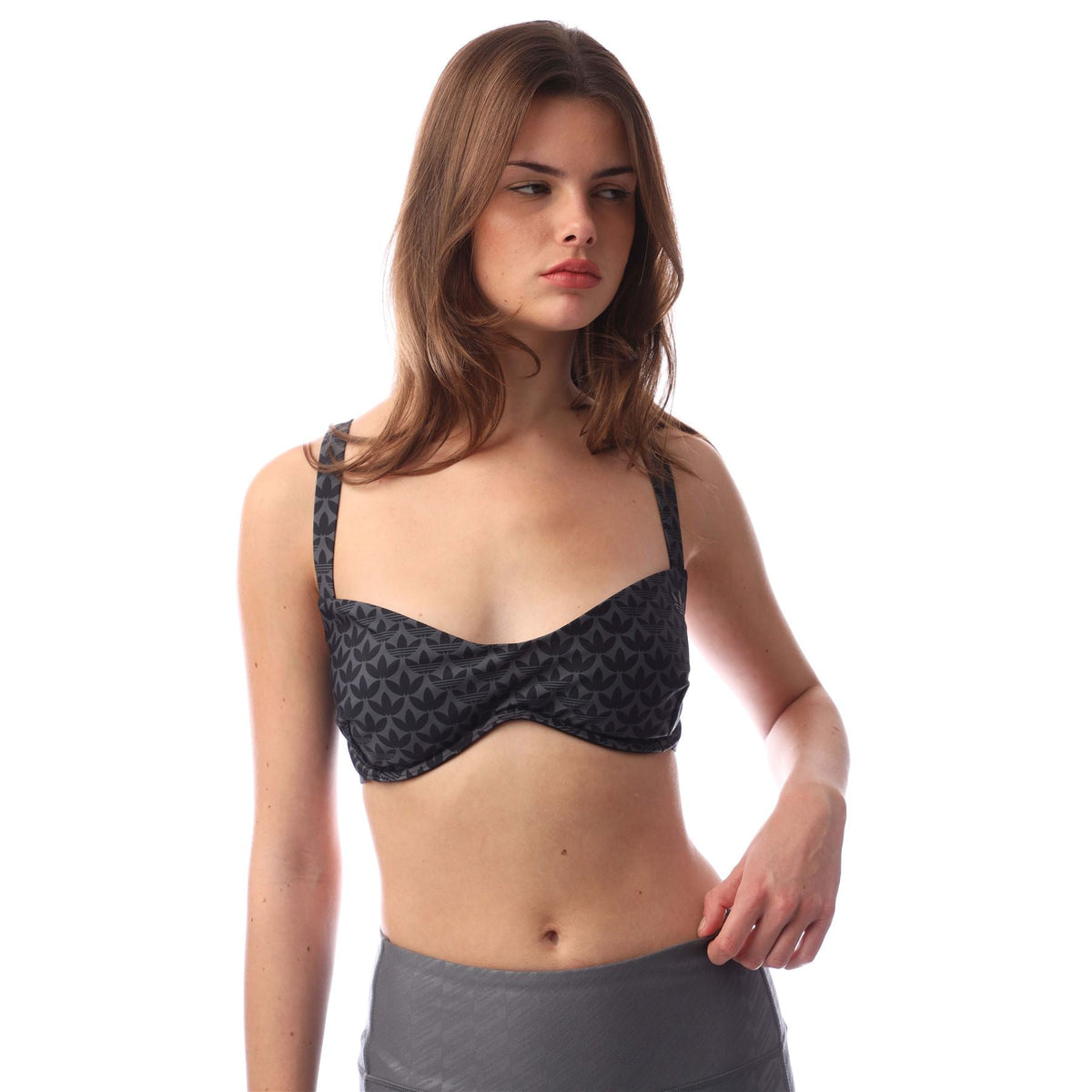 adidas Originals monogram bikini top, black underwire with adjustable straps