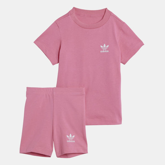 Infants pink T-shirt and cycling shorts set with adidas logo prints