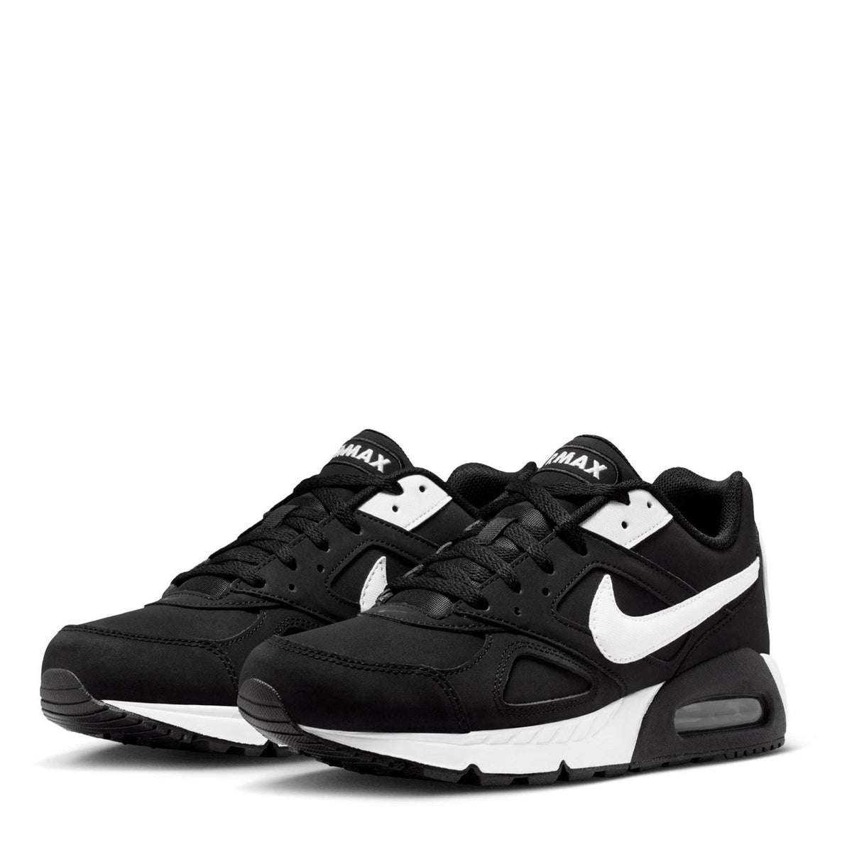 Black Nike Air Max Ivo athletic shoes, lace-up front with swoosh detail