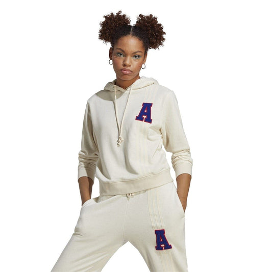 adidas Originals hooded sweatshirt with front A lettering patch, light cream