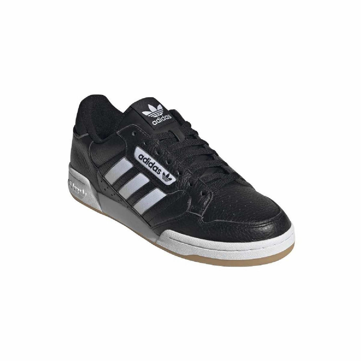 adidas Originals Continental 80 Stripes trainers showing white leather upper, blue and red side stripes, and classic low-top design