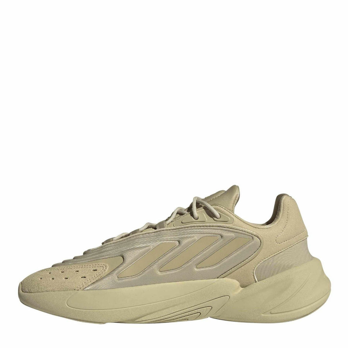 adidas Ozelia chunky lace-up sneakers in beige, side view with sculpted midsole