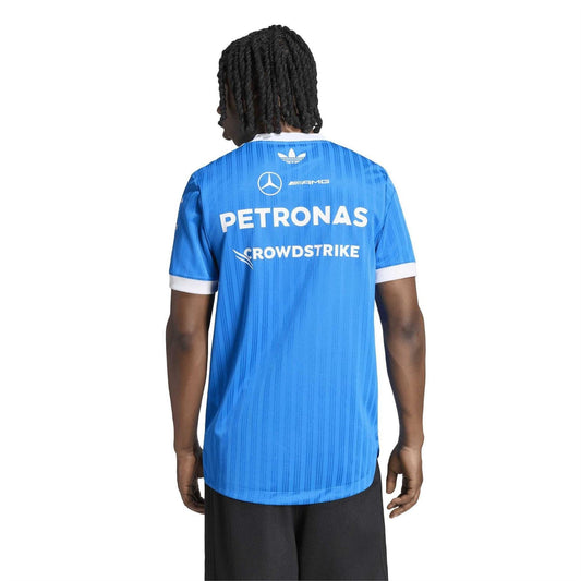 adidas Originals Mercedes Petronas graphic jersey T-shirt, blue with white trim, back print