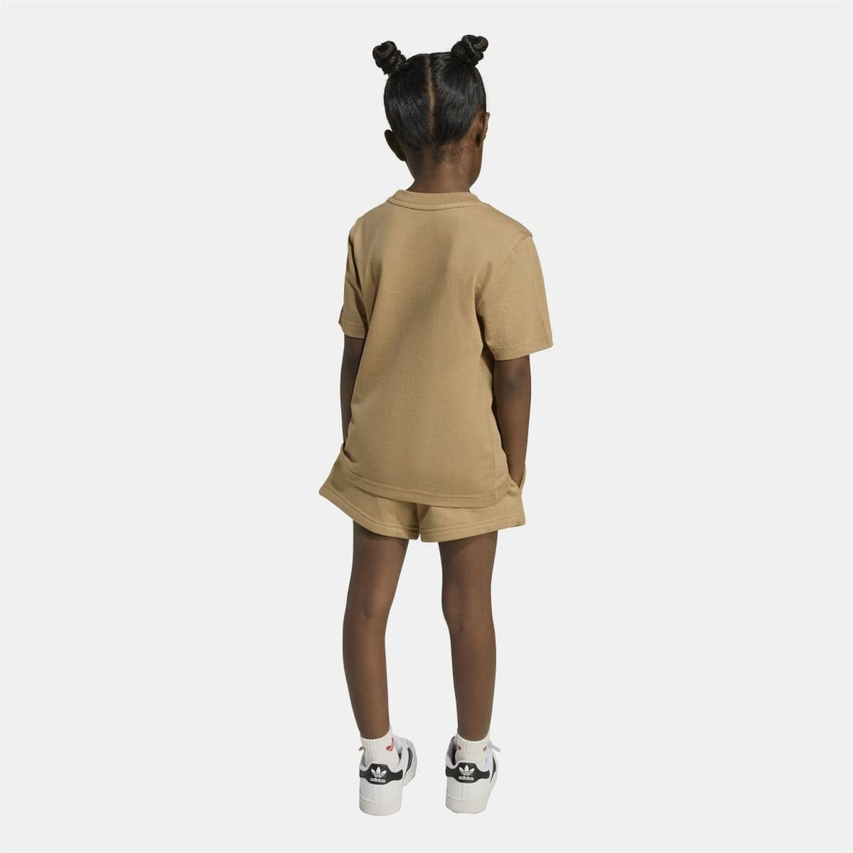 Brown kids adidas T-shirt and shorts set, trefoil logo on back and shorts