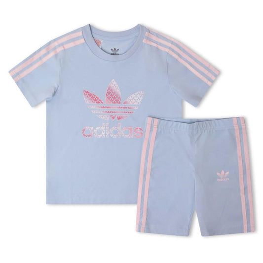 adidas Originals shirt and shorts set for casual wear, featuring the iconic logo and comfortable fabric, displayed on a flat surface.