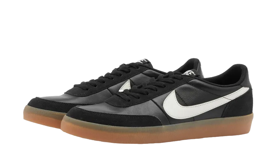 Men's Nike Killshot 2 leather sneakers, black with white Swoosh, gum outsole