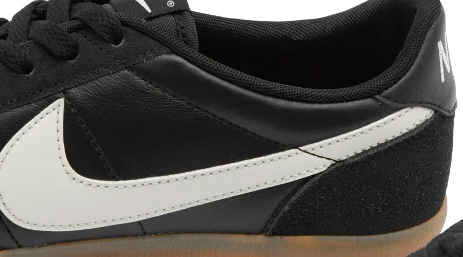 Nike Killshot 2 leather sneaker upper detail, black leather with white contrast panel