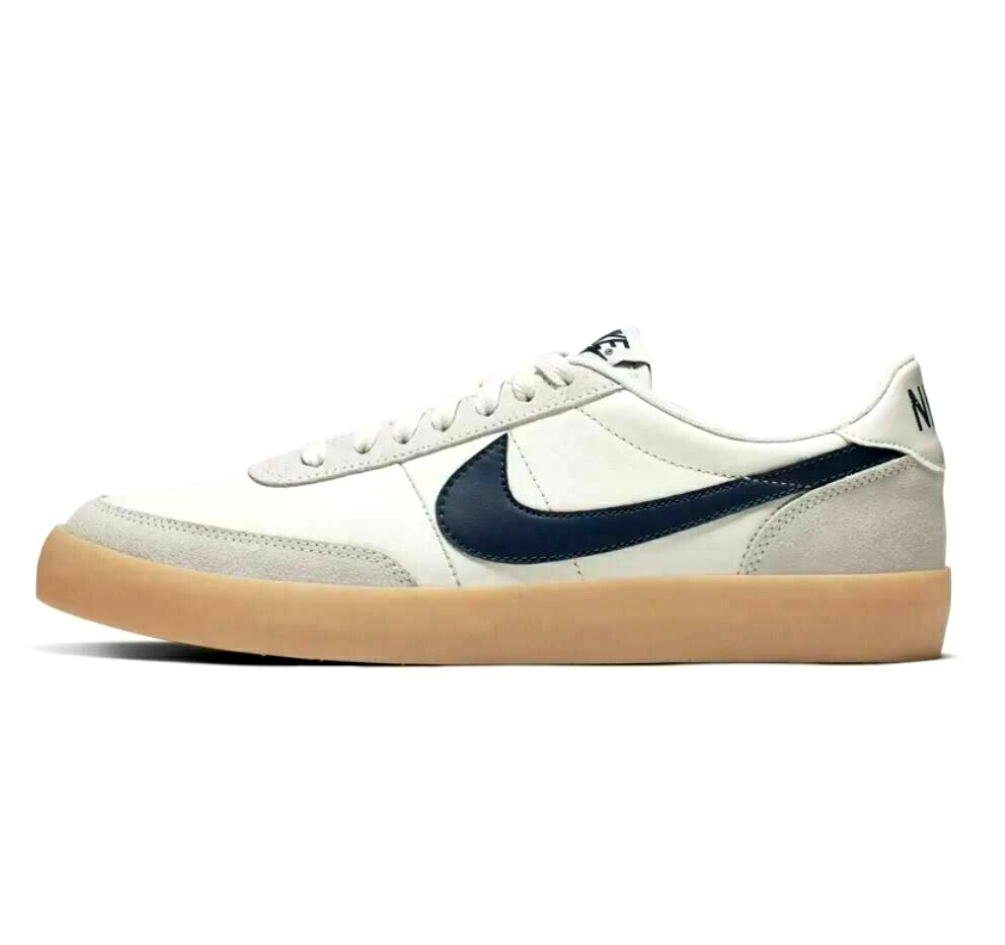 Leather Nike Killshot 2 sneakers, sail with navy swoosh and gum rubber sole.