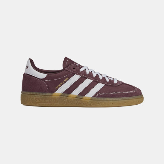 Burgundy adidas Spezial trainers, suede upper, three stripes, lace-up, gum sole