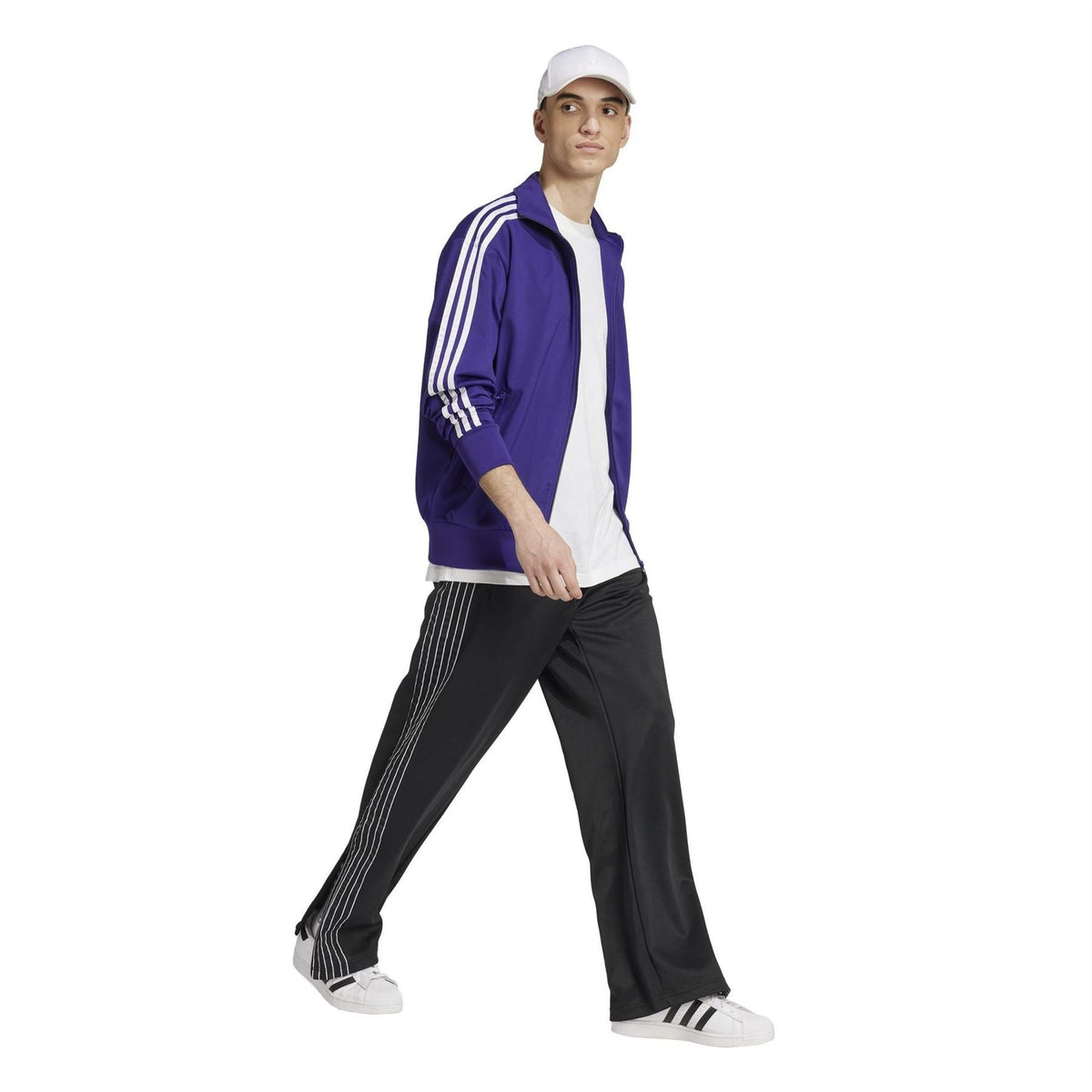 adidas Originals Firebird zip neck long sleeve athletic top, black tracksuit jacket with ribbed cuffs and collar, front zipper detail