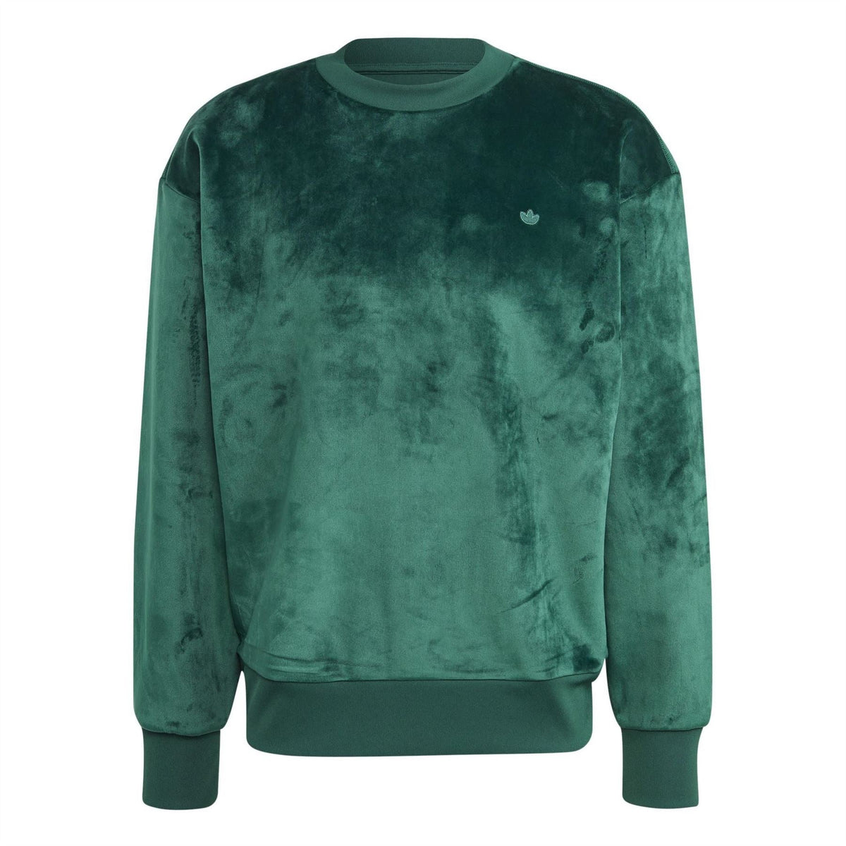 Green relaxed-fit long sleeve sweater with crew neck and ribbed cuffs and hem