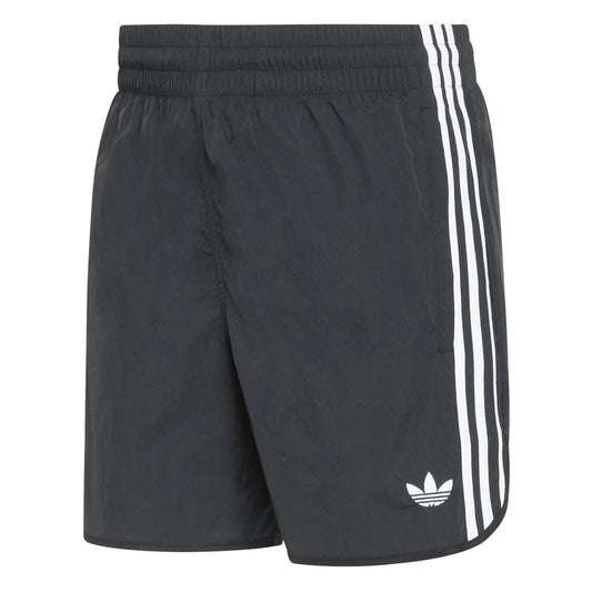 adidas Originals black track shorts with elastic waistband and three white side stripes